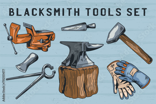 Blacksmith Tools Vector Set