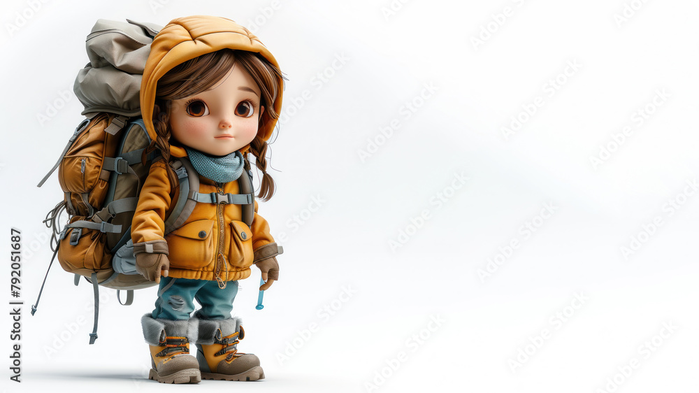 A girl hiker with backpack walking in mountain, summer outdoor activity A girl hiker with backpack walking in mountain, summer outdoor activity