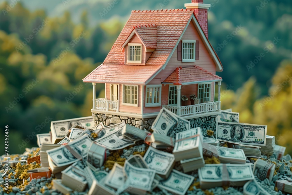 Single family house on pile of money
