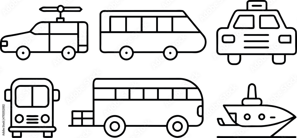 Vehicle Line Editable Icons set. Vector illustration in modern thin line style of transport icons types taxi, train, helicopter, bus, ship, plane, tram and more Vehicle Line Editable Icons set. Vector illustration in modern thin line style of transport icons types taxi, train, helicopter, bus, ship, plane, tram and more