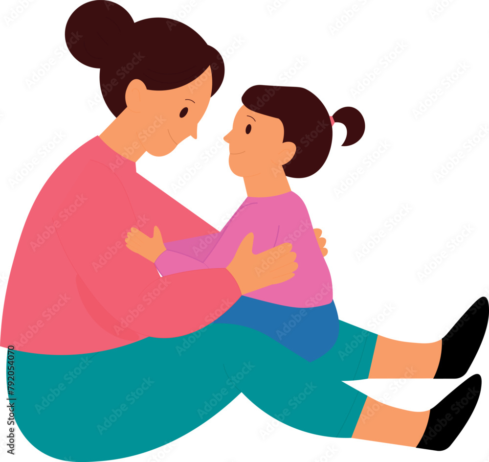 Drawing of mothers and children, mother and daughter, illustration Drawing of mothers and children, mother and daughter, illustration