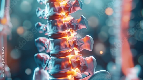 A lumbar spine X-ray highlighting the vertebrae and intervertebral discs that make up the lower back, supporting the body's weight and facilitating movement.