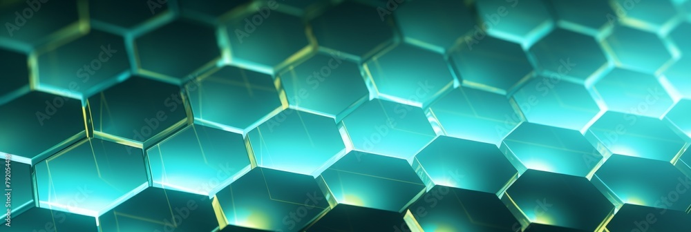 Fototapeta premium Hexagonal Geometric Pattern With Glowing Neon Light. Futuristic Honeycomb Texture. Abstract Glowing Background. Generative AI