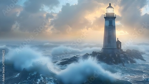 Creating a D visualization of a lighthouse in the turbulent North Sea. Concept Lighthouse, Visualization, North Sea, Turbulent Waters, 3D Modeling photo