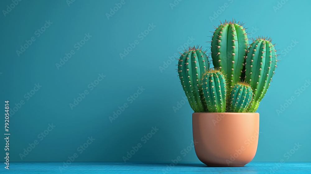 Cactus in a pot standing on a table top, front view setting with a space for a text Cactus in a pot standing on a table top, front view setting with a space for a text