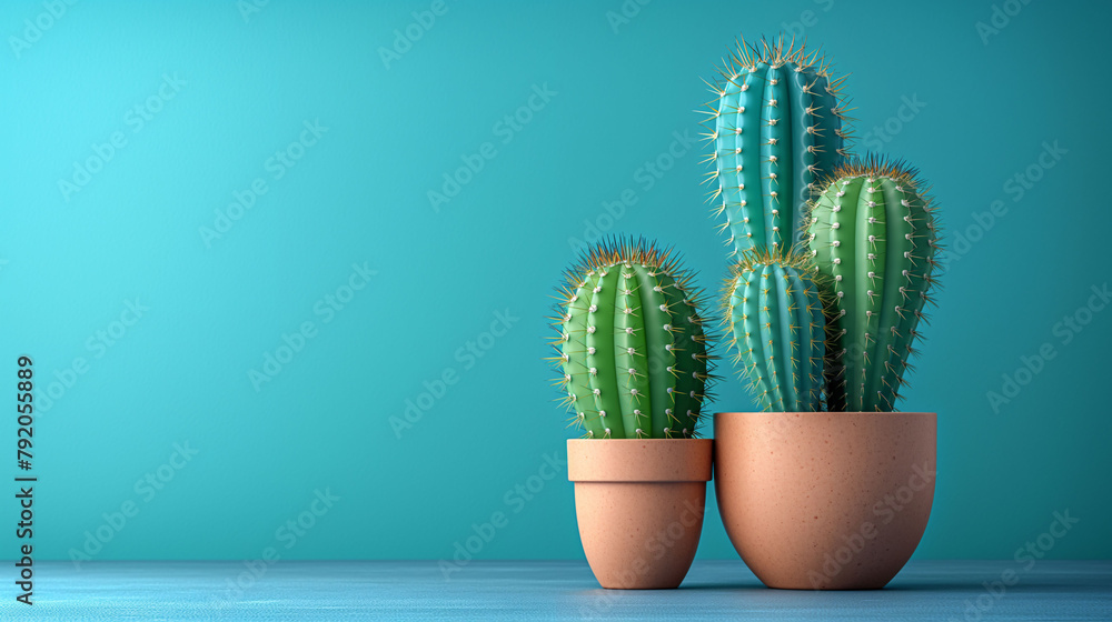 Cactus in a pot standing on a table top, front view setting with a space for a text Cactus in a pot standing on a table top, front view setting with a space for a text