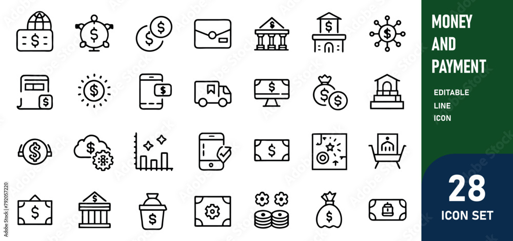 Money and Payment Line Editable Icons set. Vector illustration in ...