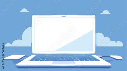 Modern thin laptop front view. White notebook mocku