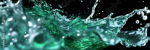 super slow motion water splashes. emerald backgrou