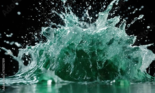 super slow motion water splashes. emerald backgrou photo
