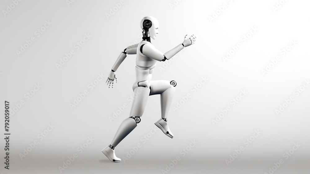 MLB 3d illustration Running robot humanoid showing fast movement and vital energy in concept of future innovation development toward AI brain and artificial intelligence thinking by machine learning