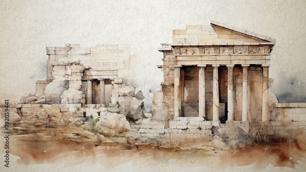 Fototapeta premium Ancient Cities Abstract Watercolor Design