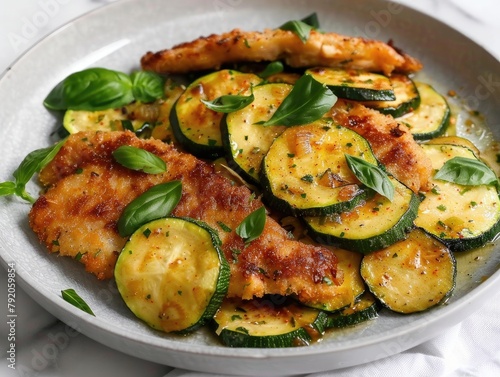 Chicken cutlet with zucchini! It's a delightful and nutritious dish featuring tender chicken cutlets served with sautÃ©ed zucchini. Let's enjoy this flavorful and wholesome meal together!  ©  Photography Magic