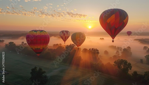 Colorful hot air balloons at sunrise photo