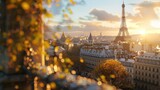 Autumn Sunset Over Paris Skyline Featuring The Eiffel Tower