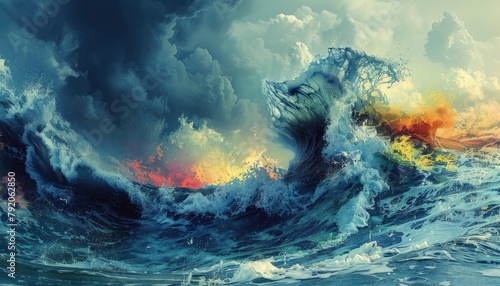 Abstract waves crashing on a digital shore © Awan