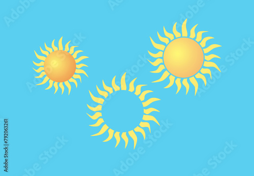 Symbol słońca w trzech wersjach na niebieskim tle