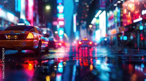 Vibrant Nightlife: Glowing Neon Streets with Blurred City Lights © Viktorikus