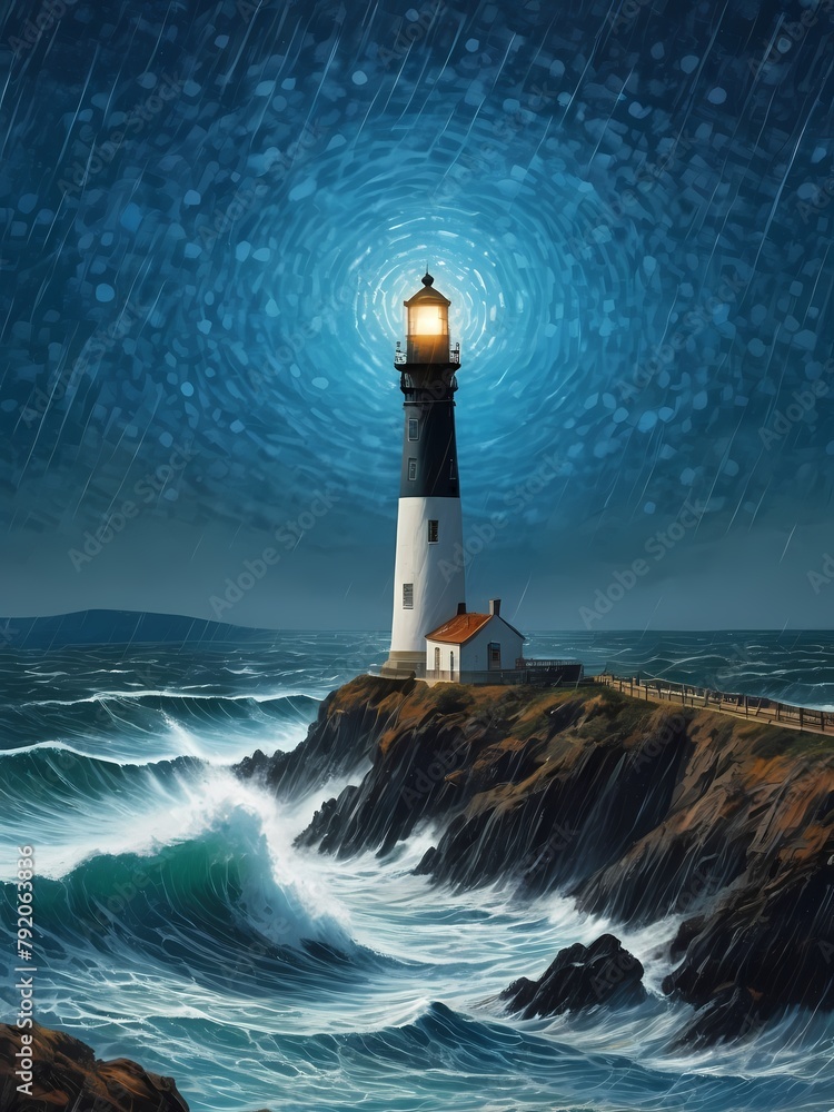 Generative AI illustration of lighthouse in the storm 