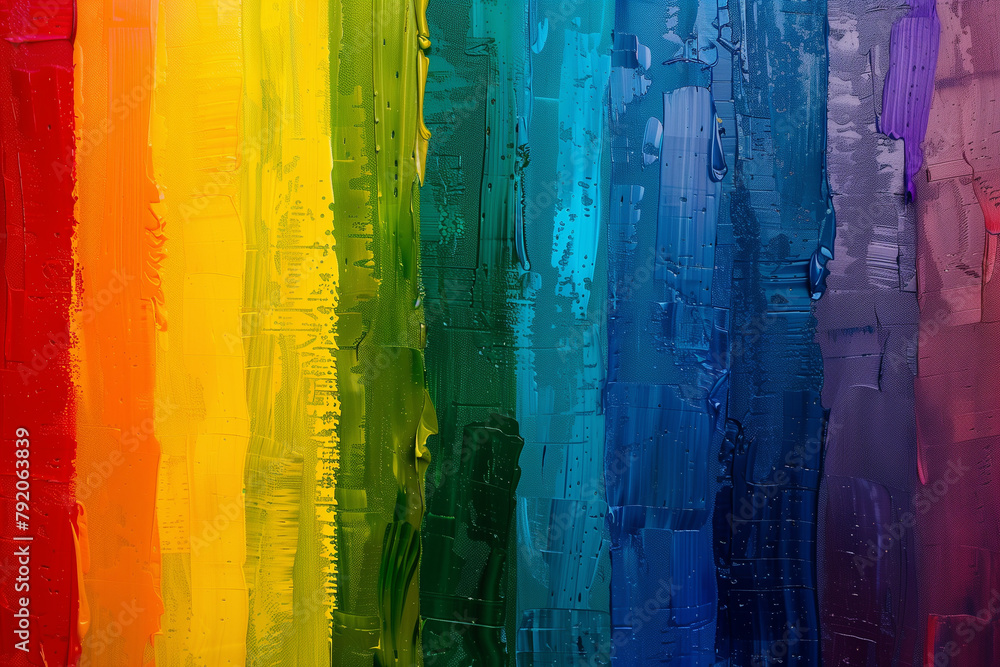Gay Pride Flag Color Brushstrokes, a vibrant rainbow display of pride and unity in copy-space