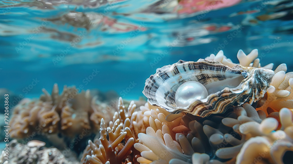 A pearl oyster at the bottom of the ocean - obrazy, fototapety, plakaty 