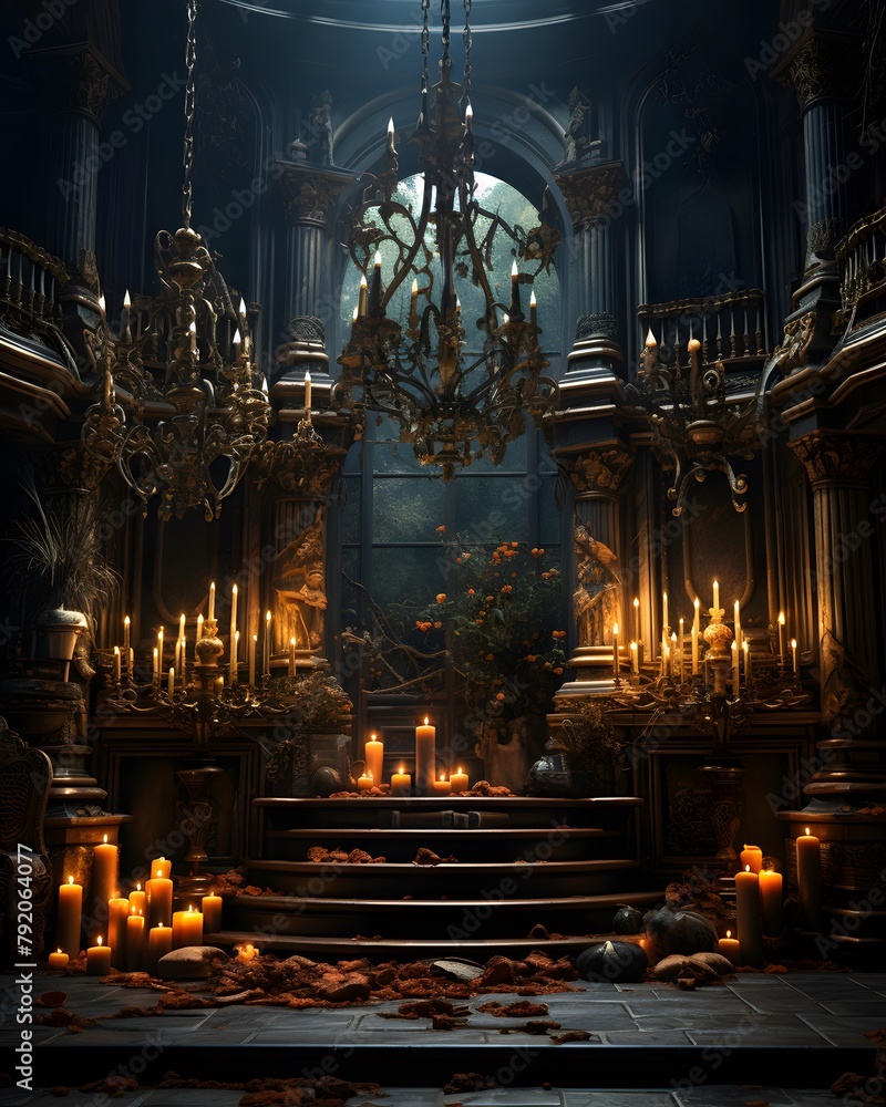 Interior of a church with candles. 3D rendering. High quality photo