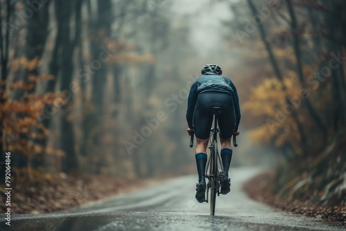 Professional road cyclist On a Training Ride back view, cyclist on the ride at the road, cycle riding training, cycling, riding, athlete 