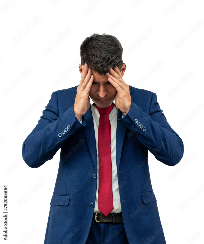PNG Stressed Businessman in Anguish with Hands on Head transparent empty background PNG Stressed Businessman in Anguish with Hands on Head transparent empty background