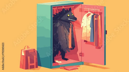 Monster in wardrobe fear isometric icon vector. mon photo