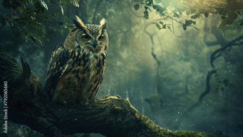 owl in the forest close-up. Selective focus photo