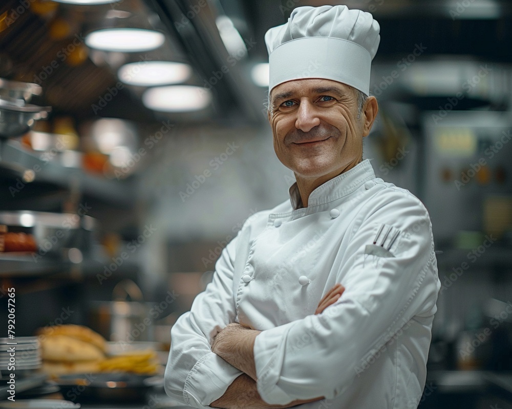 Portrait of a professional chef in a restaurant kitchen, culinary expertise, gourmet background