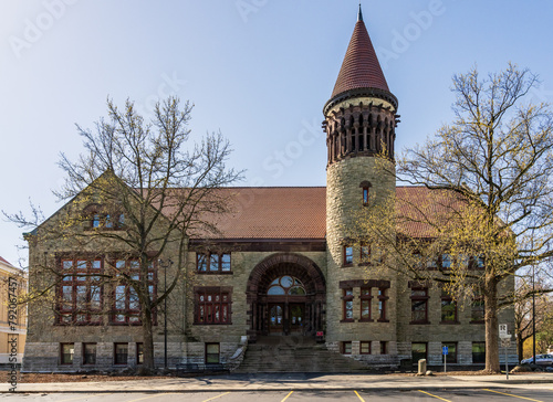 Facade of the historic Orton Hall built in 1893 and now an iconic symbol of Ohio State University in Columbus, OH