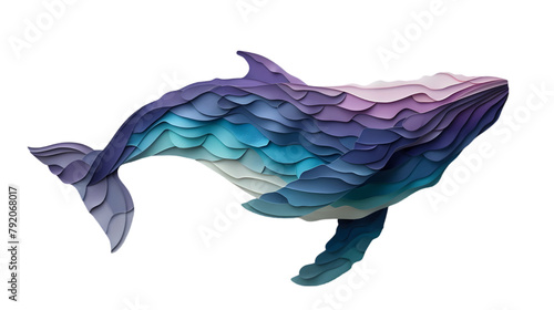  A minimalist purple paper art of a whale  transparent background  PNG Cutout