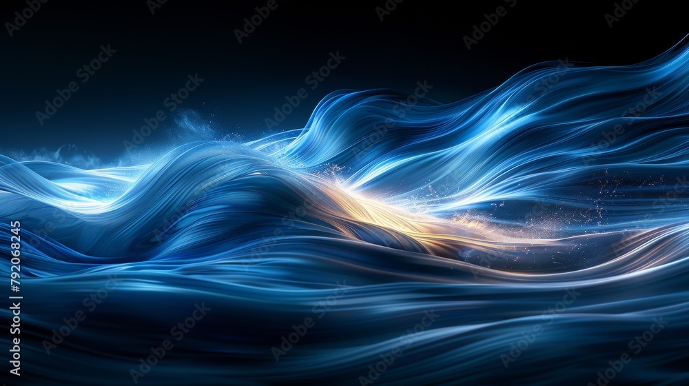 An abstract blue light trail in the dark with motion blur