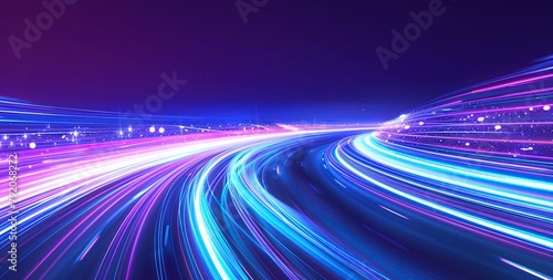 Abstract background with glowing light lines and neon lines on a dark background. Concept of speed or motion