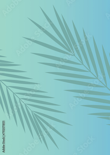 Illustration with palm tree leaves and a turquoise background.