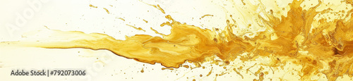 Yellow golden, oily paint splatter going across a white background.