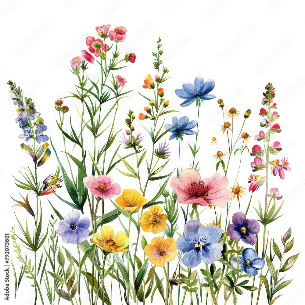 Watercolor wildflower floral clipart with white background Watercolor wildflower floral clipart with white background