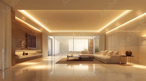 A modern minimalist ceiling design featuring clean lines and subtle recessed lighting, exuding elegance.