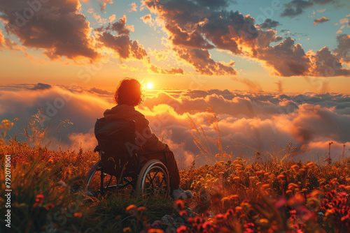 A spiritual seeker finding strength and comfort in faith and mindfulness practices amidst the challenges of disability. Concept of spiritual resilience. Generative Ai. photo