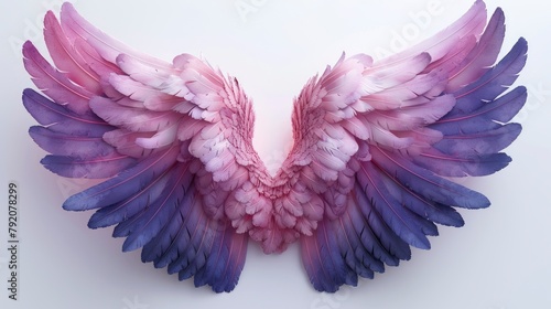 Beautiful pink purple angel wings isolated on white background