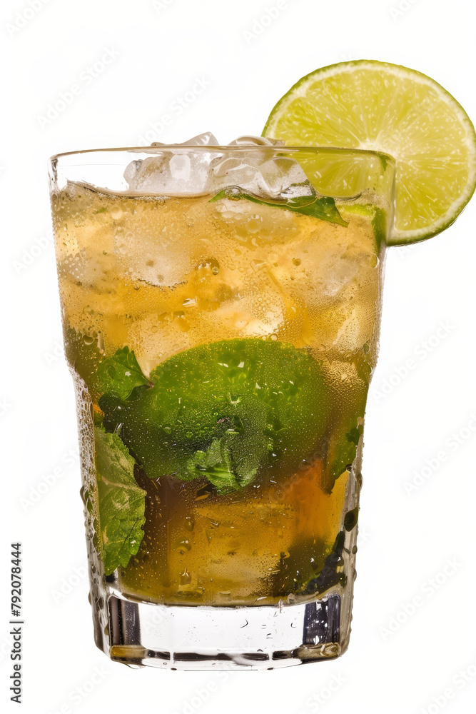 Refreshing Caipirinha Glass on White - Tropical Drink Concept Refreshing Caipirinha Glass on White - Tropical Drink Concept