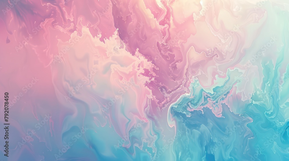 A flowing abstract image featuring pastel pink and blue hues resembling marble or fluid art with dreamy and ethereal qualities