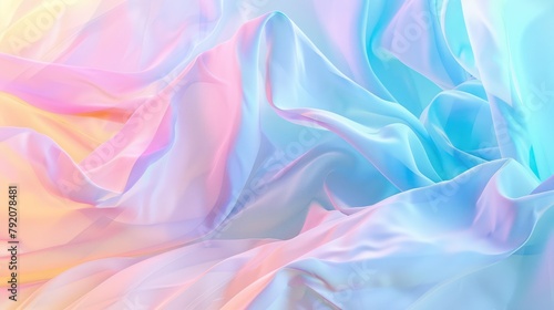 A digitally created image with flowing waves of colorful silk fabric in pink, blue, and violet hues representing a soft and dynamic texture