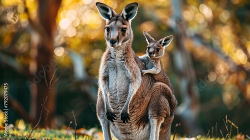 Kangaroo mother with her child in nature in high resolution photo