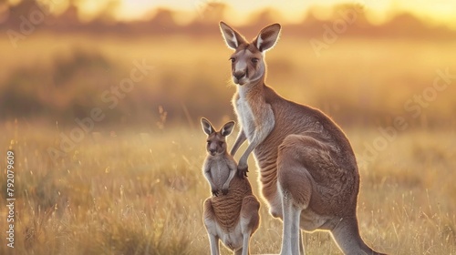 Kangaroo mother with her child in nature in high resolution and quality