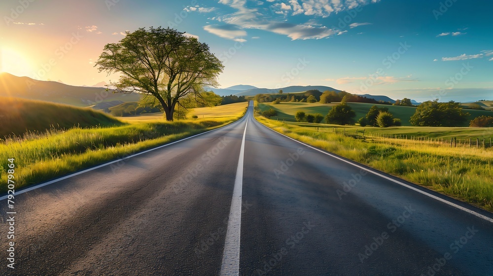 empty asphalt road cuts through the landscape