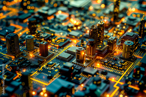 A city represented in the form of a microcircuit
