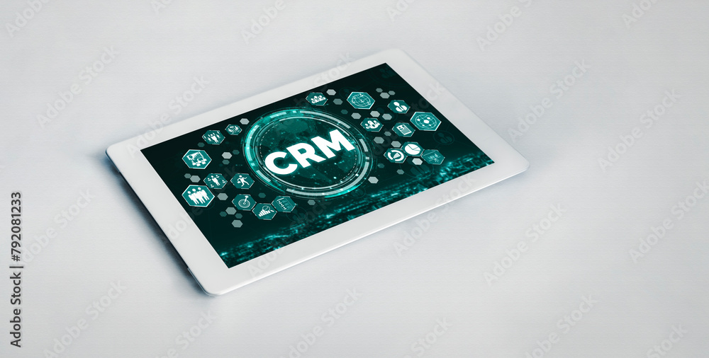 Fototapeta premium Customer relationship management system on modish computer for CRM business and enterprise