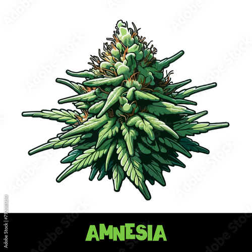 Vector Illustrated Amnesia Cannabis Bud Strain Cartoon
